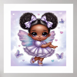 Póster Adorable Afro Puff Niña Pastel Púrpura