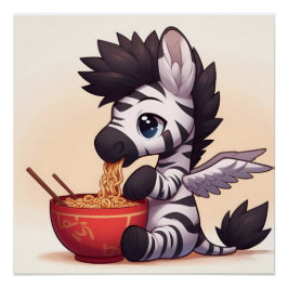 Póster Adorable ángel de cebra comiendo Ramen
