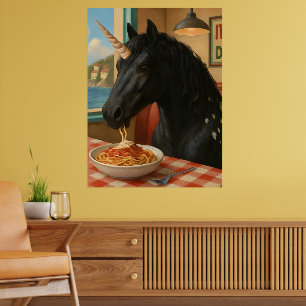 Póster Adorable Appaloosa Unicorn Comer Pasta