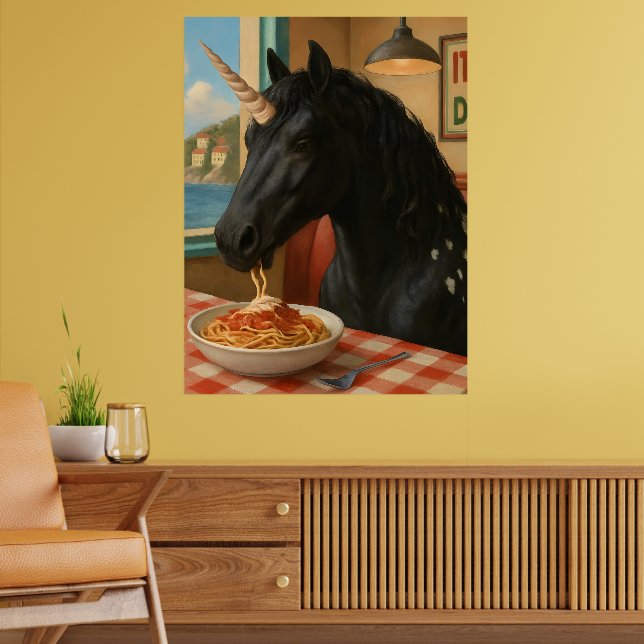 Póster Adorable Appaloosa Unicorn Comer Pasta (Salón 2)