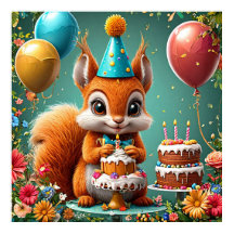 Adorable ardilla Celebrando Cumpleaños