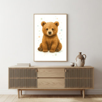 Póster Adorable Baby Bear Watercolor Art
