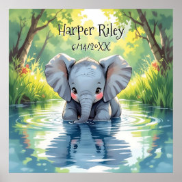 Póster Adorable Baby Elephant and Reflection Personalized