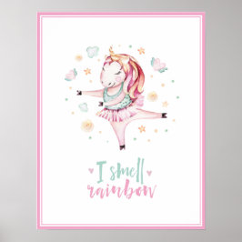 Póster adorable bailarina unicornio niñita rosa