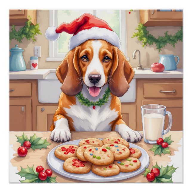Póster Adorable Basset Hound Sneaking Christmas Cookies (Anverso)