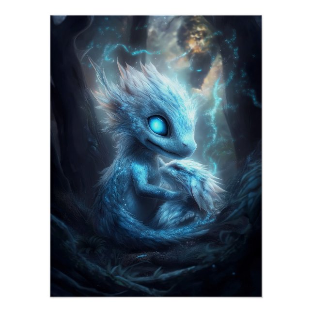 Póster Adorable Bébé Dragon dans une Forêt Enchantée (Anverso)