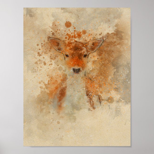 Póster adorable bebé venado fawn acuarela (Frente)