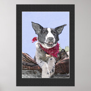 Póster Adorable borde Collie Heeler Mezcla de dibujos de 