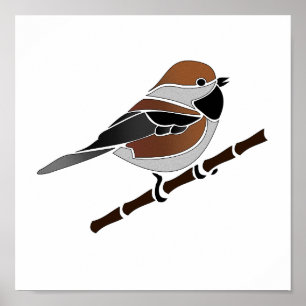 Póster Adorable Boreal Chickadee Bird Cartoon