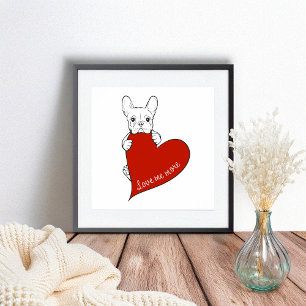 Póster Adorable Bulldog Francés con un Corazón Rojo
