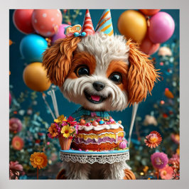 Póster Adorable cachorro celebrando el cumpleaños