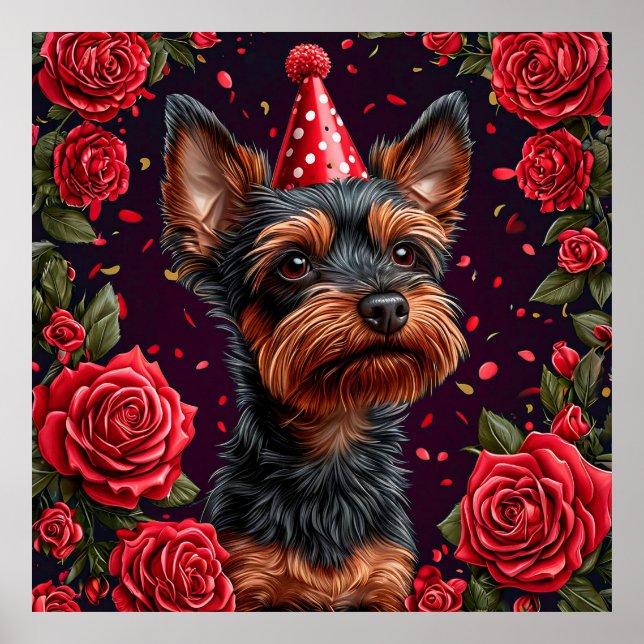 Póster Adorable cachorro celebrando el cumpleaños (Frente)