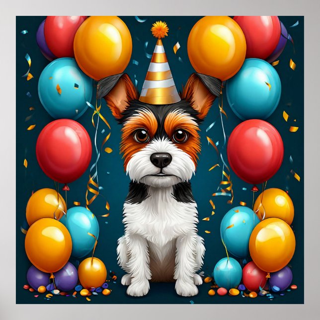 Póster Adorable cachorro celebrando el cumpleaños (Frente)