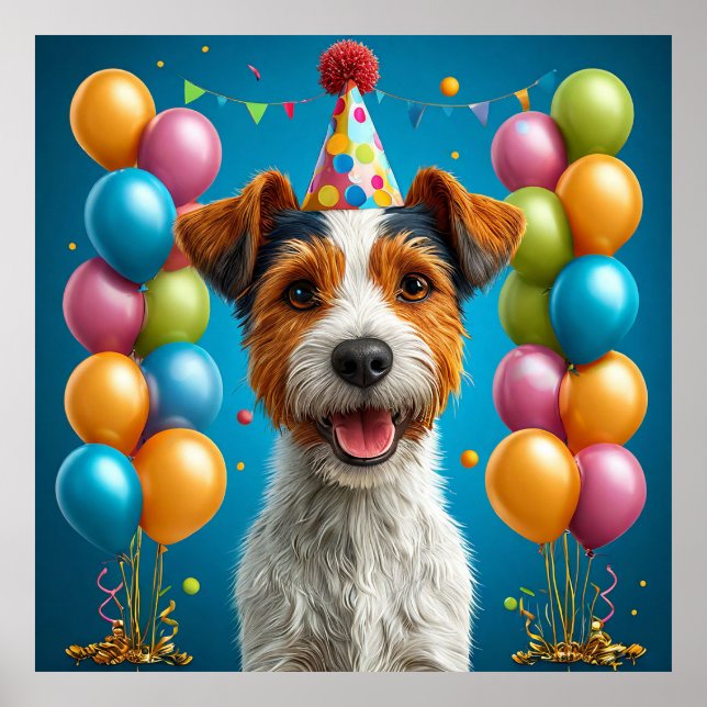 Póster Adorable cachorro celebrando el cumpleaños (Frente)