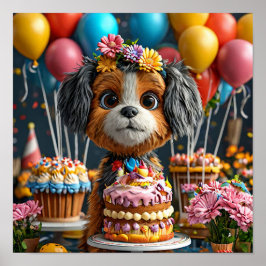 Póster Adorable cachorro celebrando el cumpleaños