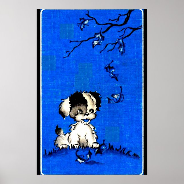 Póster adorable cachorro en otoño (Frente)
