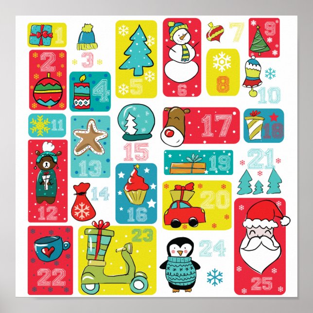 Póster Adorable calendario de Adviento de Navidad (Frente)