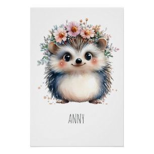 Póster Adorable cartel personalizado de erizo estilo boho