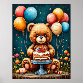 Póster Adorable celebración del cumpleaños del oso de Ted