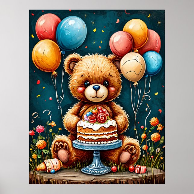 Póster Adorable celebración del cumpleaños del oso de Ted (Frente)