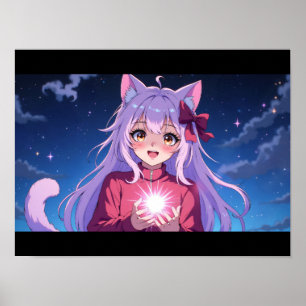 Póster Adorable Chica Gato de Anime