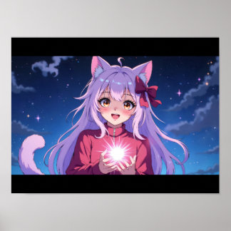 Póster Adorable Chica Gato de Anime