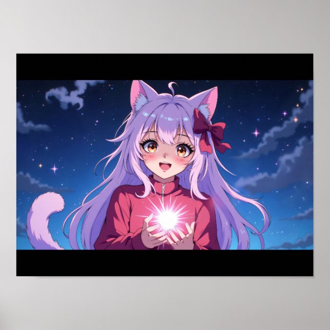 Póster Adorable Chica Gato de Anime (Frente)