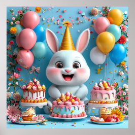 Póster Adorable conejo celebrando el cumpleaños
