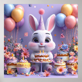 Póster Adorable conejo celebrando el cumpleaños
