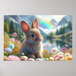 Póster Adorable conejo en un lago encantado