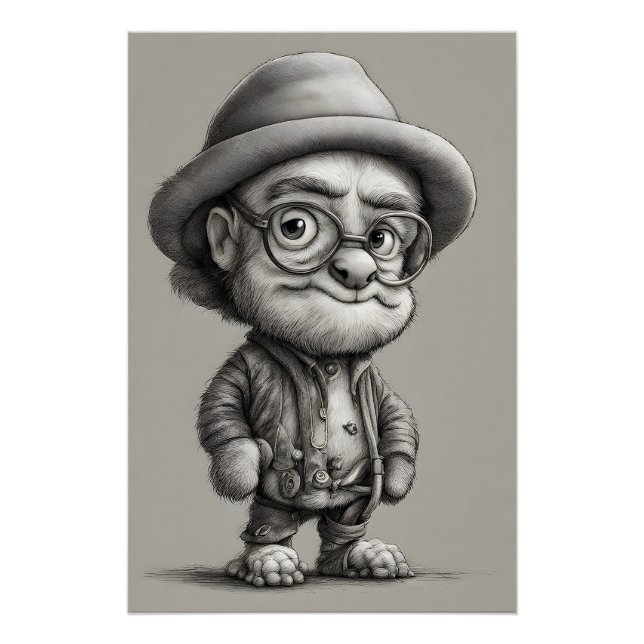 Póster Adorable criatura de fantasía con chaqueta y Gorra (Anverso)