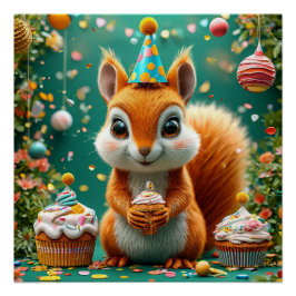 Póster Adorable cumpleaños ardilla