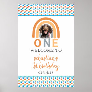 Póster Adorable Dog Arcoiris acuarela Primer Fiesta de cu