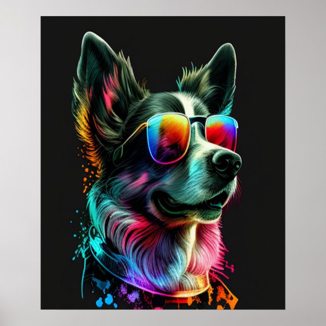 Póster adorable dog with sunglasses  (Frente)