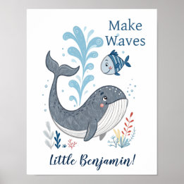 Póster Adorable Doodle Whale Nursery Wall Art Poster