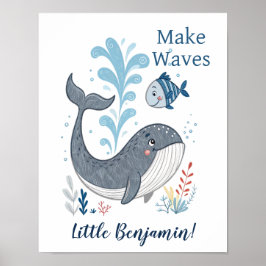 Póster Adorable Doodle Whale Nursery Wall Art Poster