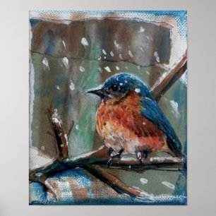 Póster Adorable  Eastern Bluebird Winter Art Print