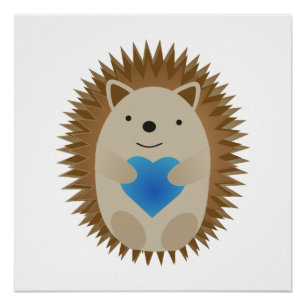 Póster Adorable erizo abrazando un corazón azul