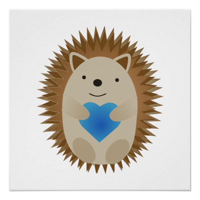 Póster Adorable erizo abrazando un corazón azul (Anverso)