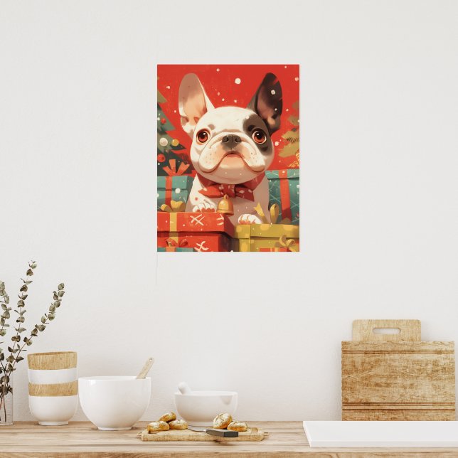 Póster Adorable French Bulldog with Christmas Gifts (Cocina)
