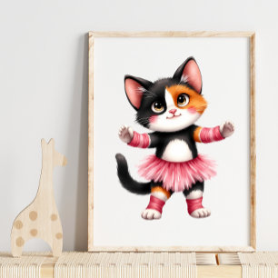 Póster Adorable gatito calico bailarina en tutú rosa 