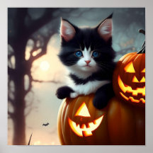 Adorable Gatito de Halloween en un Poster de calab