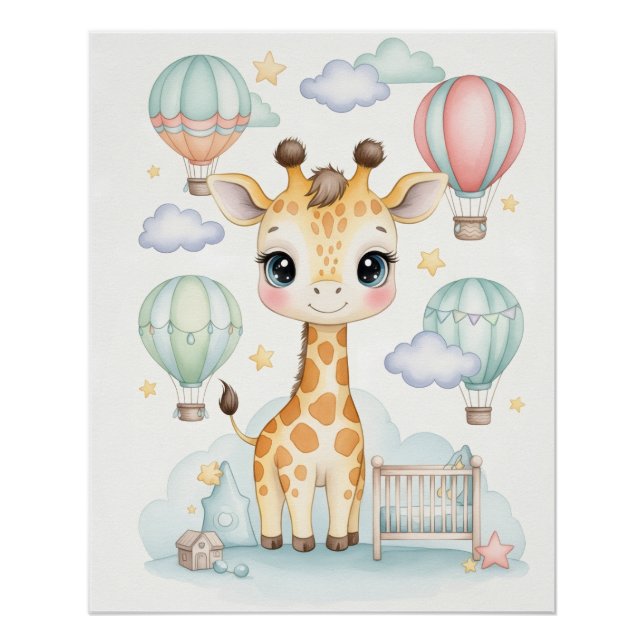 Póster Adorable Giraffe Nursery Room Poster.  (Anverso)