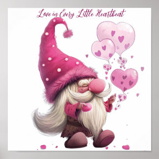 Póster Adorable Gnome del Día de San Valentín con globos 