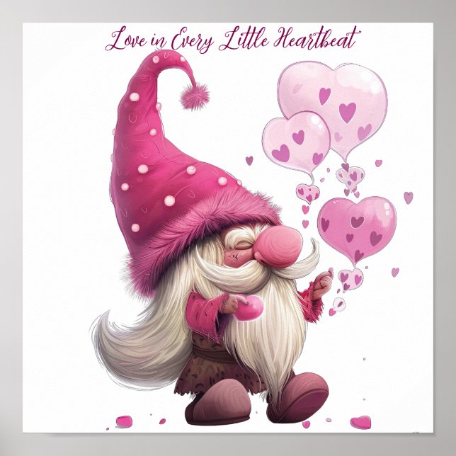 Póster Adorable Gnome del Día de San Valentín con globos  (Frente)