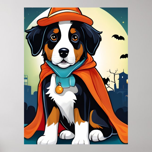Póster Adorable Halloween Bernese Mountain Dog (Frente)