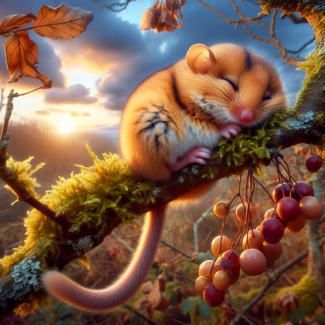 Póster Adorable Hazel Dormouse en un árbol de bosques (Subido por el creador)