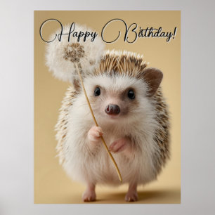 Póster Adorable Hedgehog sosteniendo un Dandelion