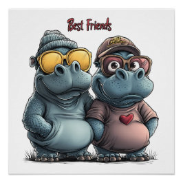 Póster Adorable Hippo Best Friends Wall Art