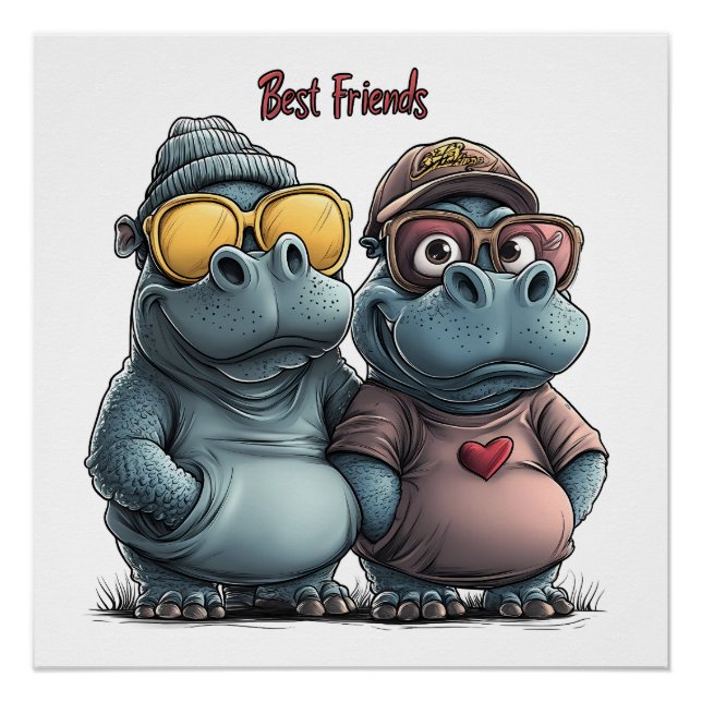 Póster Adorable Hippo Best Friends Wall Art (Anverso)